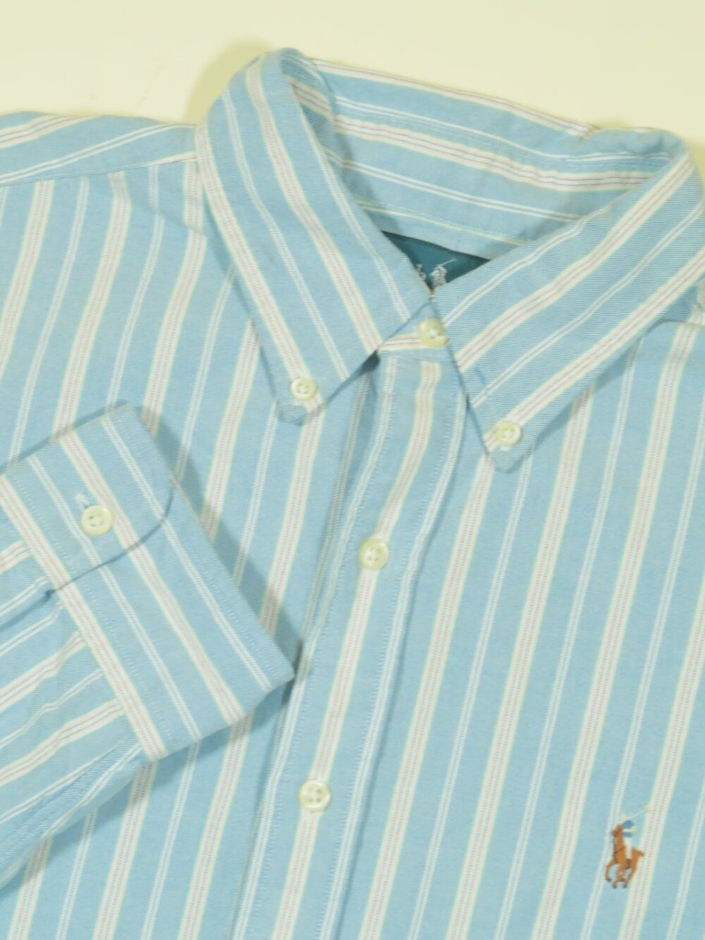 VTG 90s Polo Ralph Lauren Classic Fit Oxford Shirt Mens L Blue Stripe OCBD New